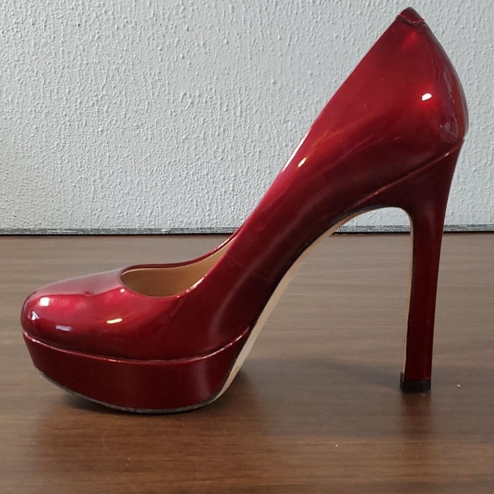 Joan & David Platform Sexy Dress Pump Heels Candy Apple Red Patent Leather Shoes